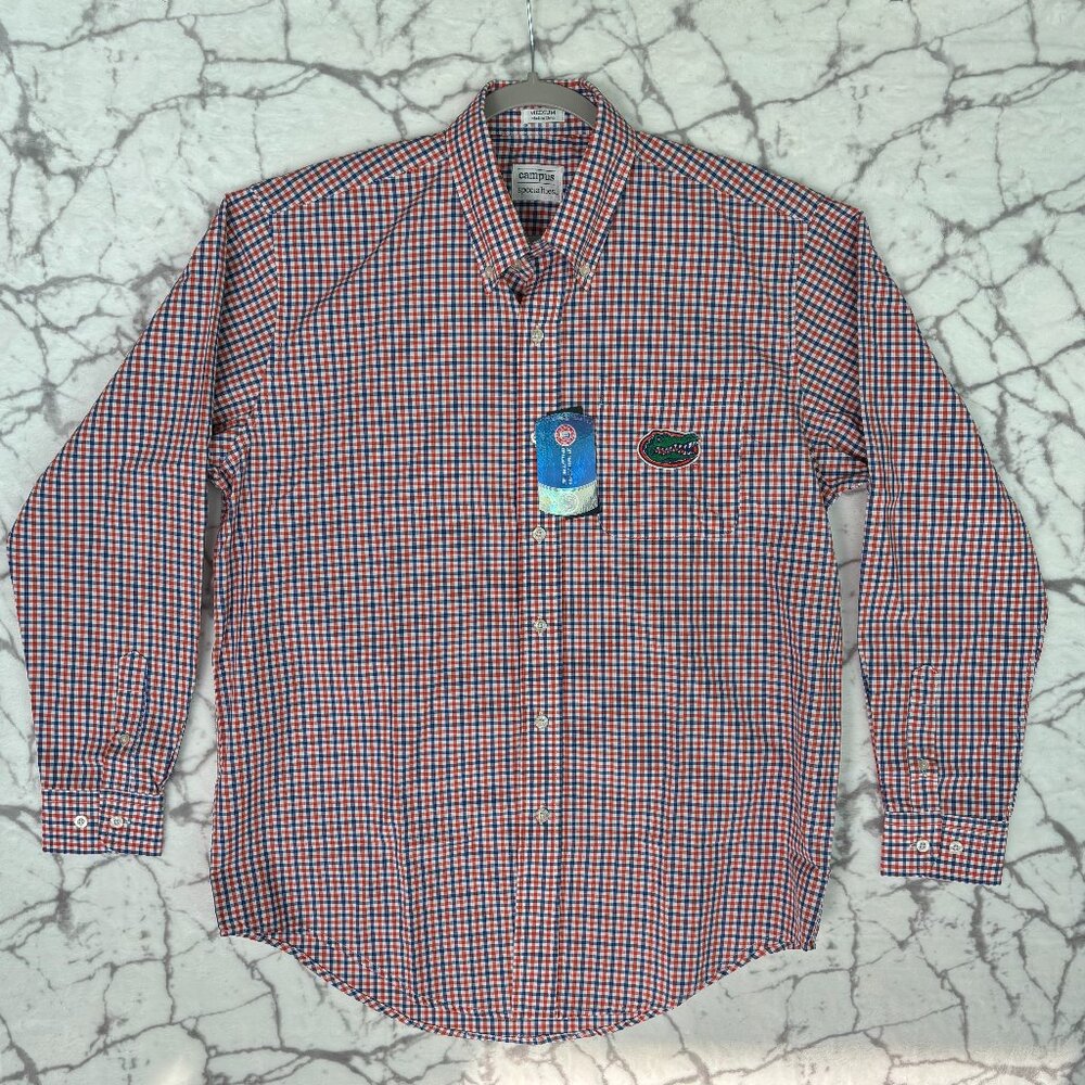 FLORIDA GATORS Shirt NWT Campus Specialties Men's M Blue Orange Checked Plaid